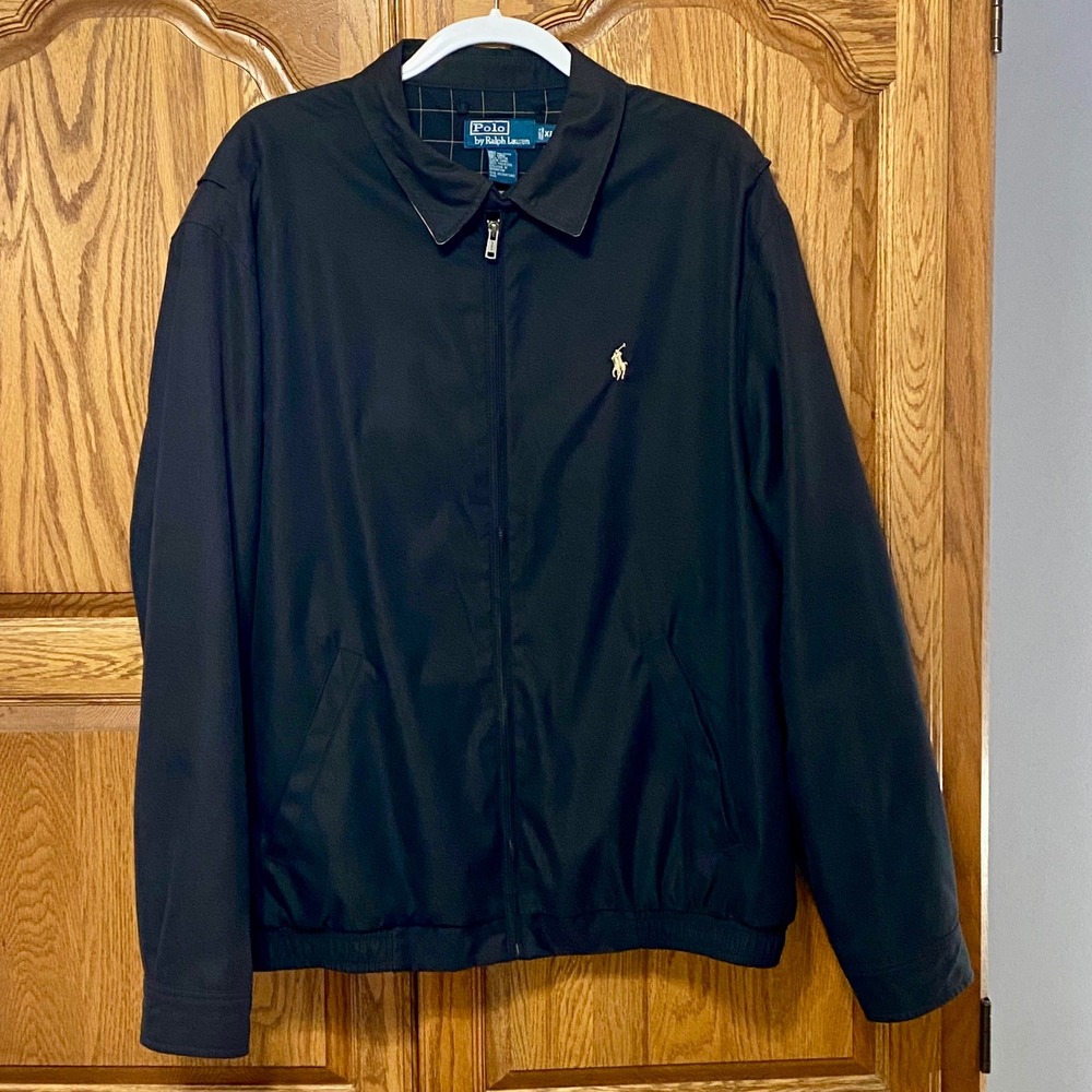 Vtg Polo Ralph Lauren Bi Swing Harrington Jacket Mens XL Black Windowpane Lined